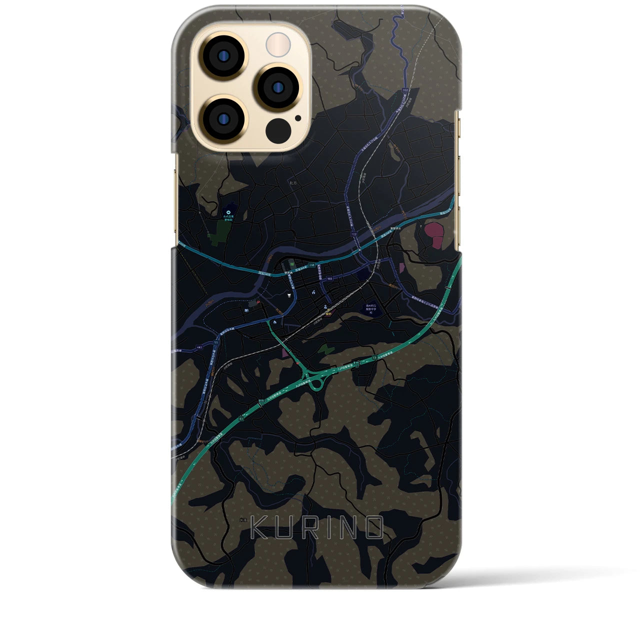 【栗野】地図柄iPhoneケース（バックカバータイプ・ブラック）iPhone 12 Pro Max 用