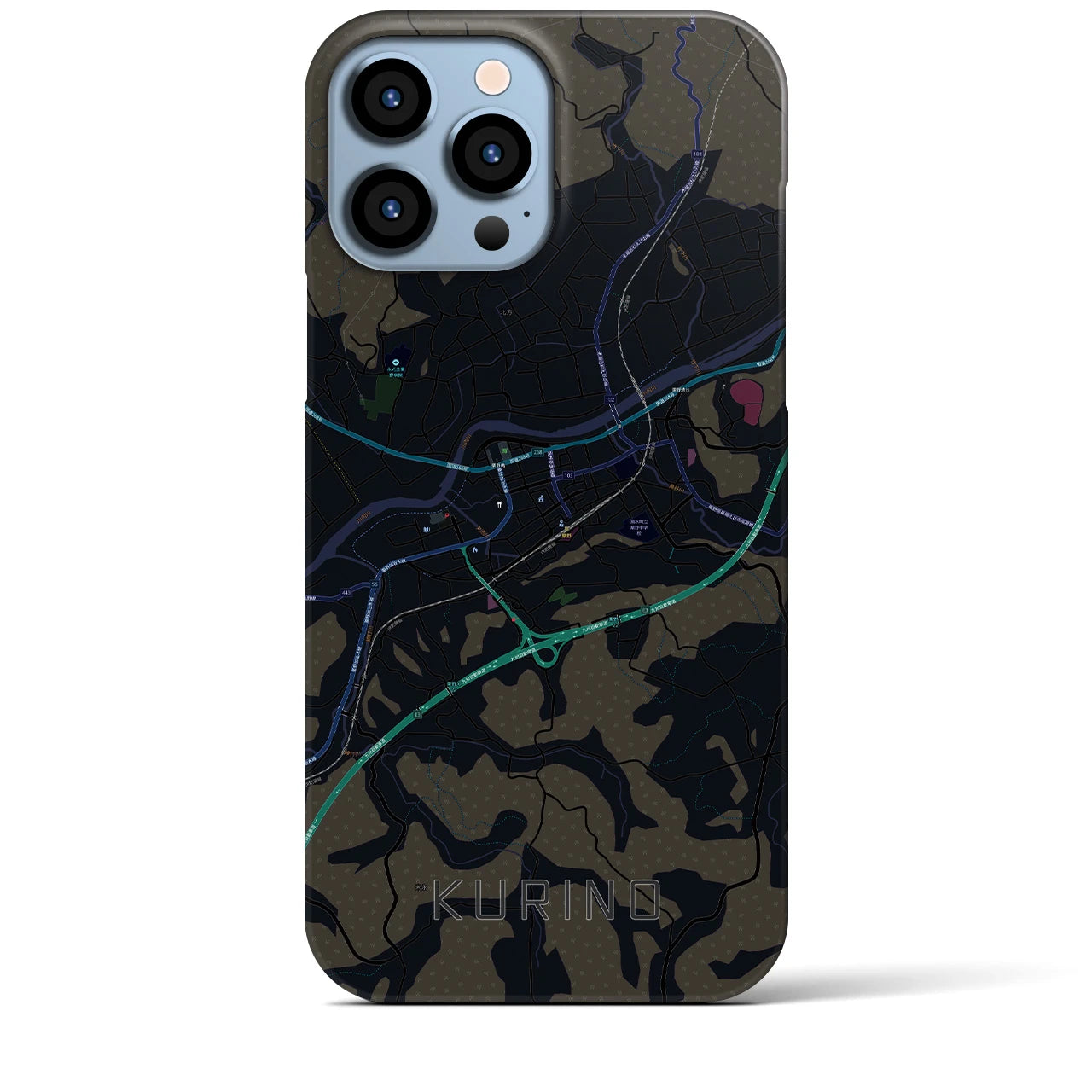 【栗野】地図柄iPhoneケース（バックカバータイプ・ブラック）iPhone 13 Pro Max 用