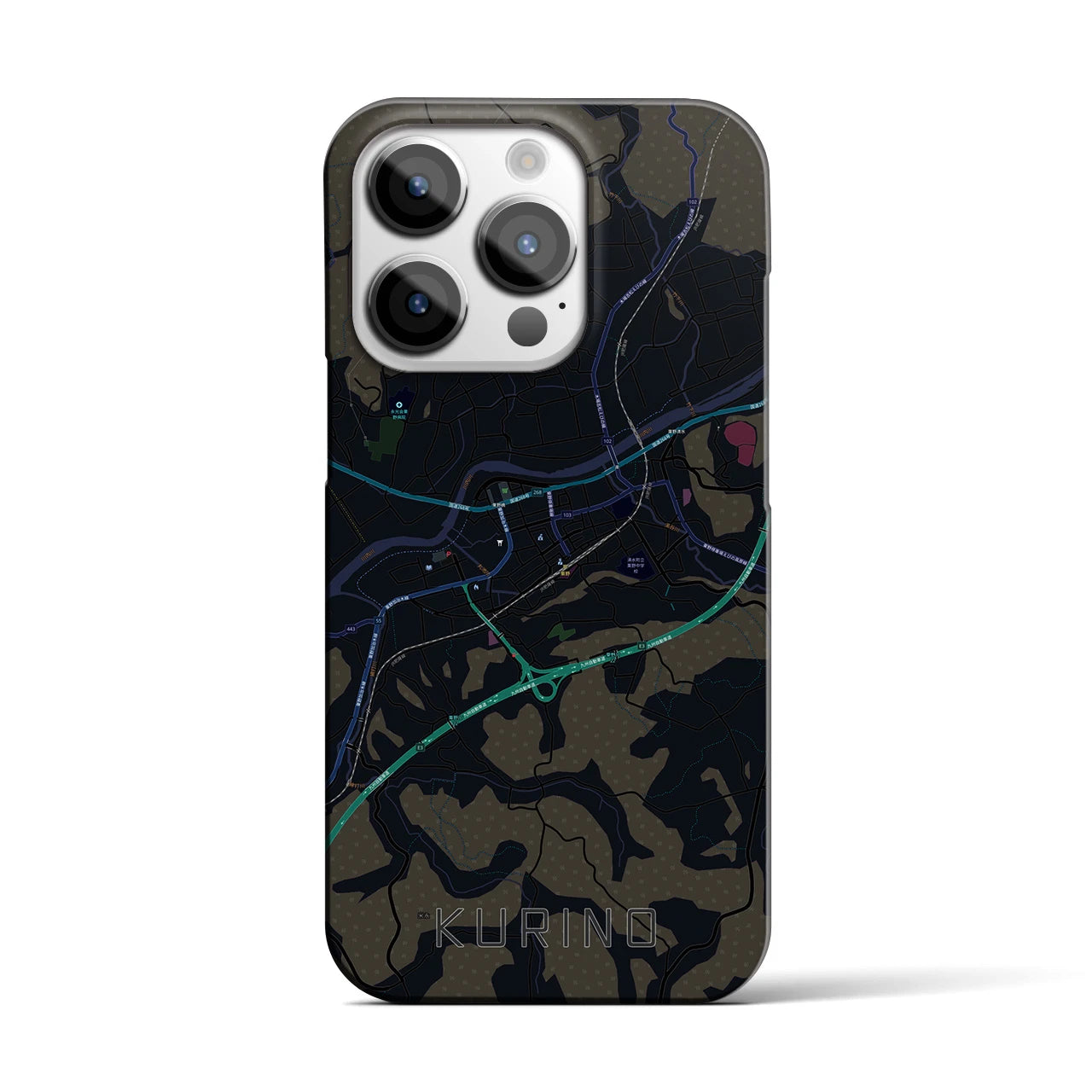 【栗野】地図柄iPhoneケース（バックカバータイプ・ブラック）iPhone 14 Pro 用
