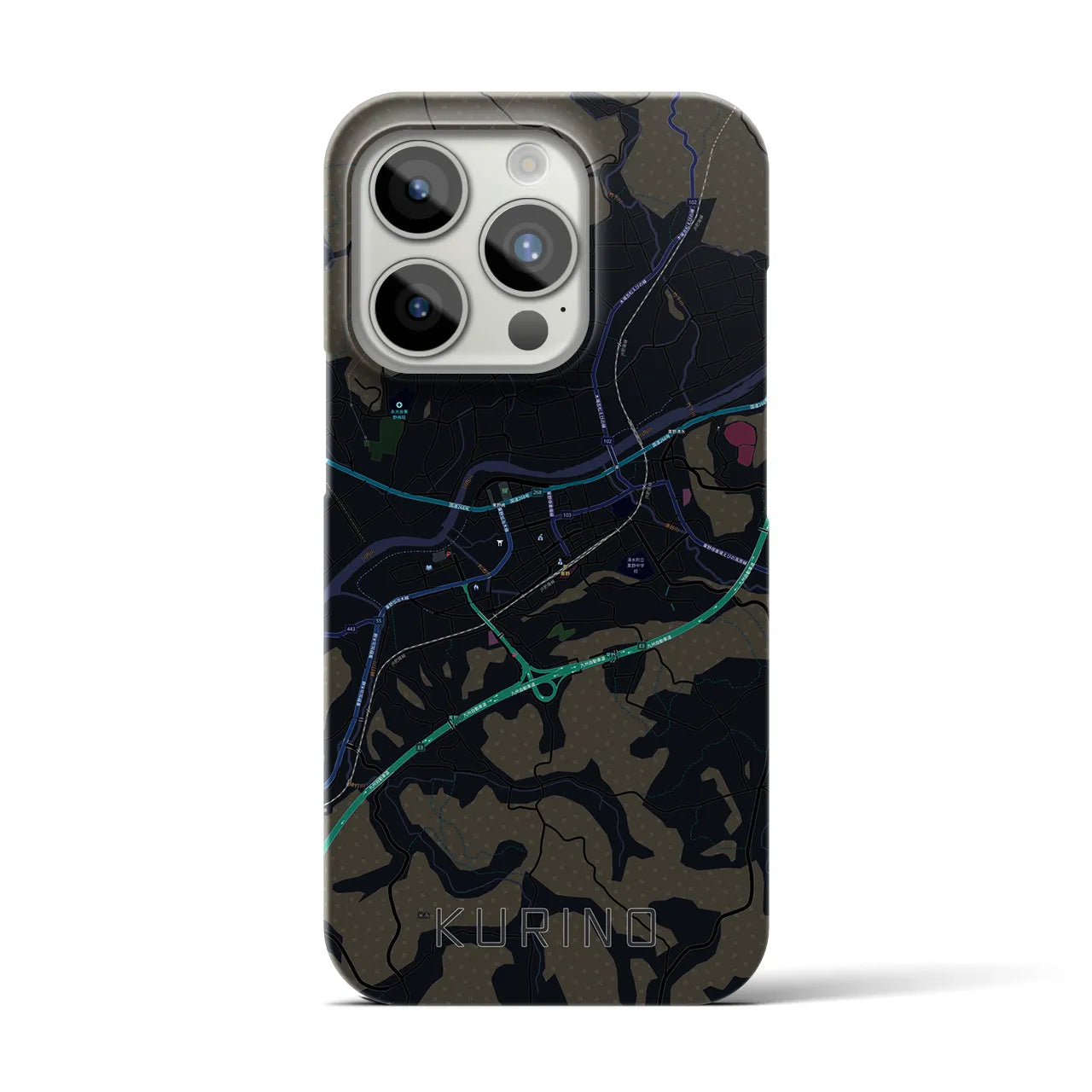 【栗野】地図柄iPhoneケース（バックカバータイプ・ブラック）iPhone 15 Pro 用