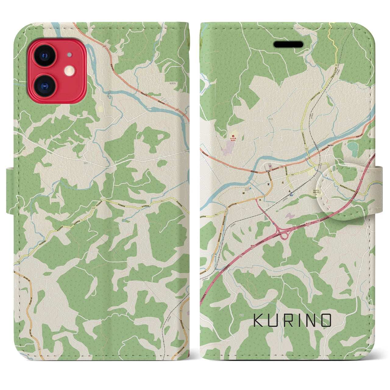 【栗野】地図柄iPhoneケース（手帳両面タイプ・ナチュラル）iPhone 11 用