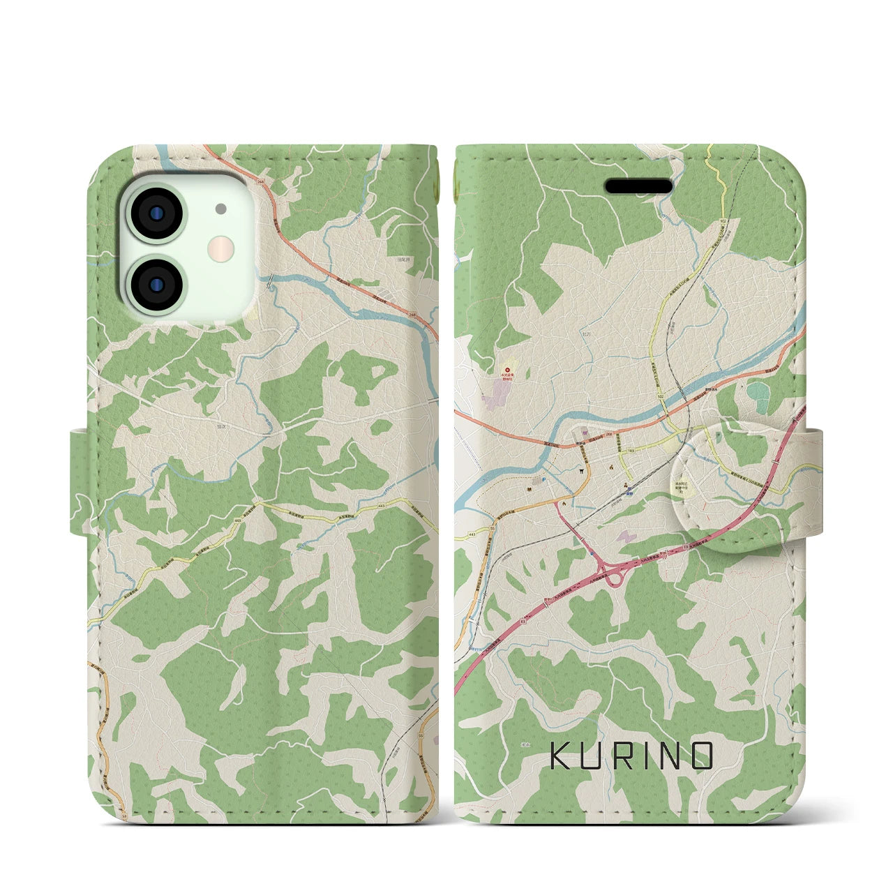 【栗野】地図柄iPhoneケース（手帳両面タイプ・ナチュラル）iPhone 11 Pro Max 用