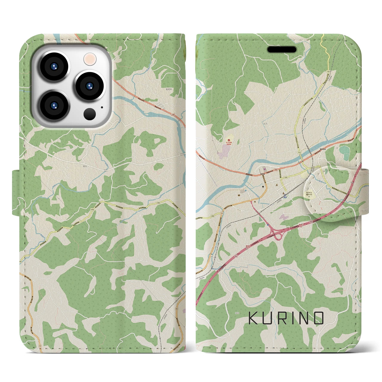 【栗野】地図柄iPhoneケース（手帳両面タイプ・ナチュラル）iPhone 13 Pro 用