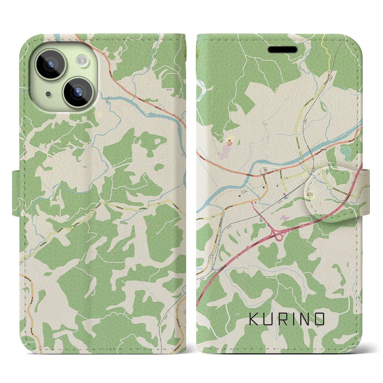 【栗野】地図柄iPhoneケース（手帳両面タイプ・ナチュラル）iPhone 15 用