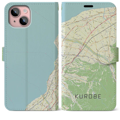 【黒部（富山県）】地図柄iPhoneケース（手帳タイプ）ナチュラル・iPhone 15 Plus 用