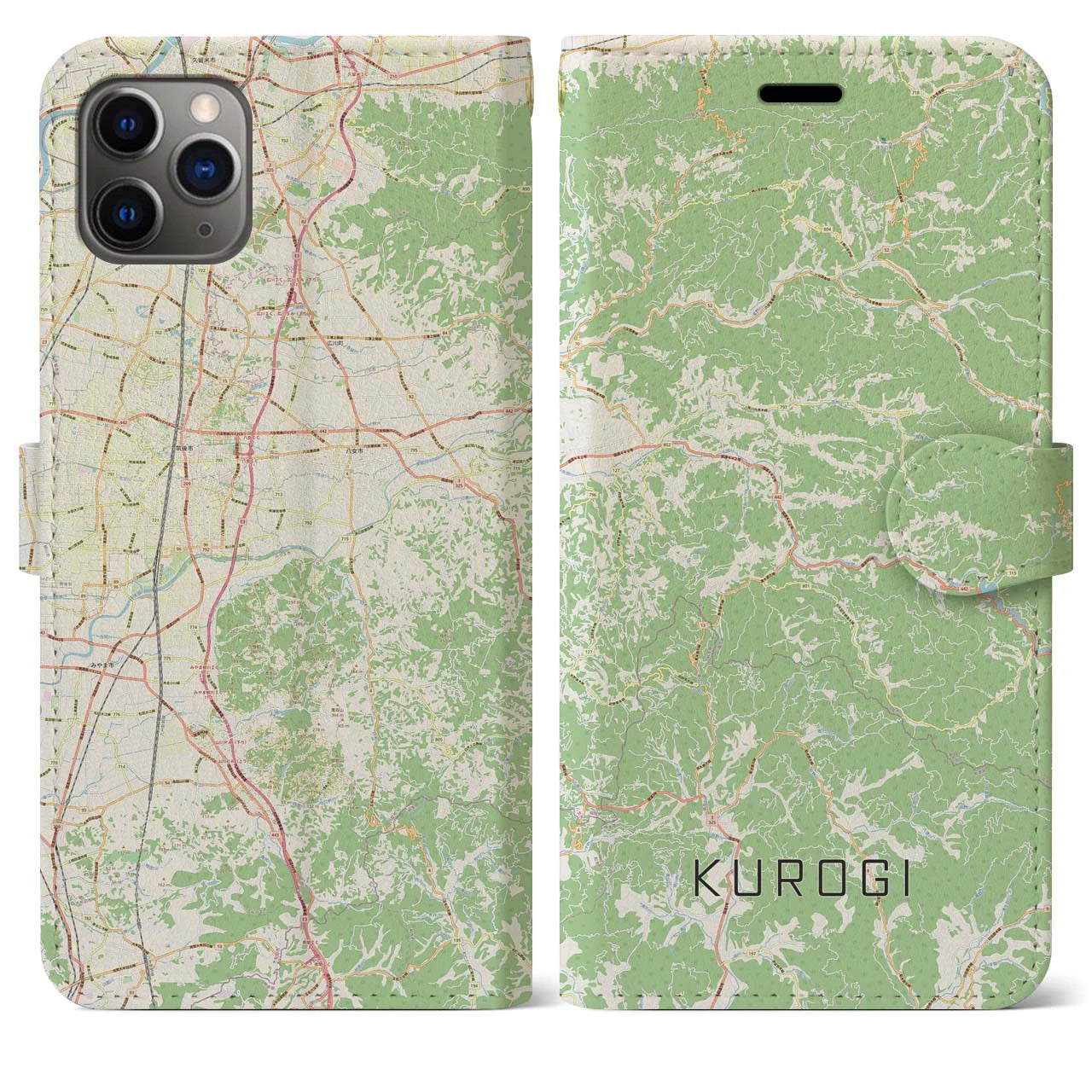 【黒木】地図柄iPhoneケース（手帳両面タイプ・ナチュラル）iPhone 11 Pro Max 用