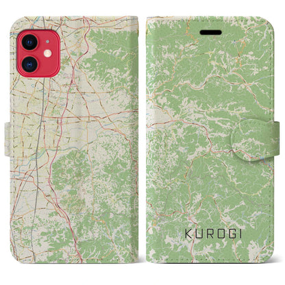 【黒木（福岡県）】地図柄iPhoneケース（手帳タイプ）ナチュラル・iPhone 11 用