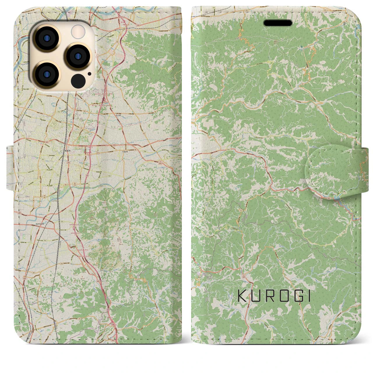 【黒木】地図柄iPhoneケース（手帳両面タイプ・ナチュラル）iPhone 12 Pro Max 用