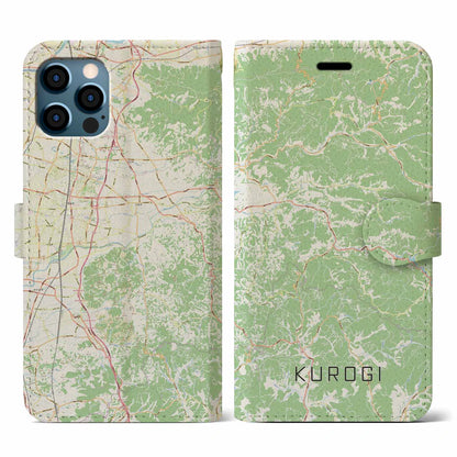 【黒木（福岡県）】地図柄iPhoneケース（手帳タイプ）ナチュラル・iPhone 12 / 12 Pro 用