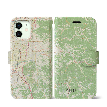 【黒木（福岡県）】地図柄iPhoneケース（手帳タイプ）ナチュラル・iPhone 12 mini 用