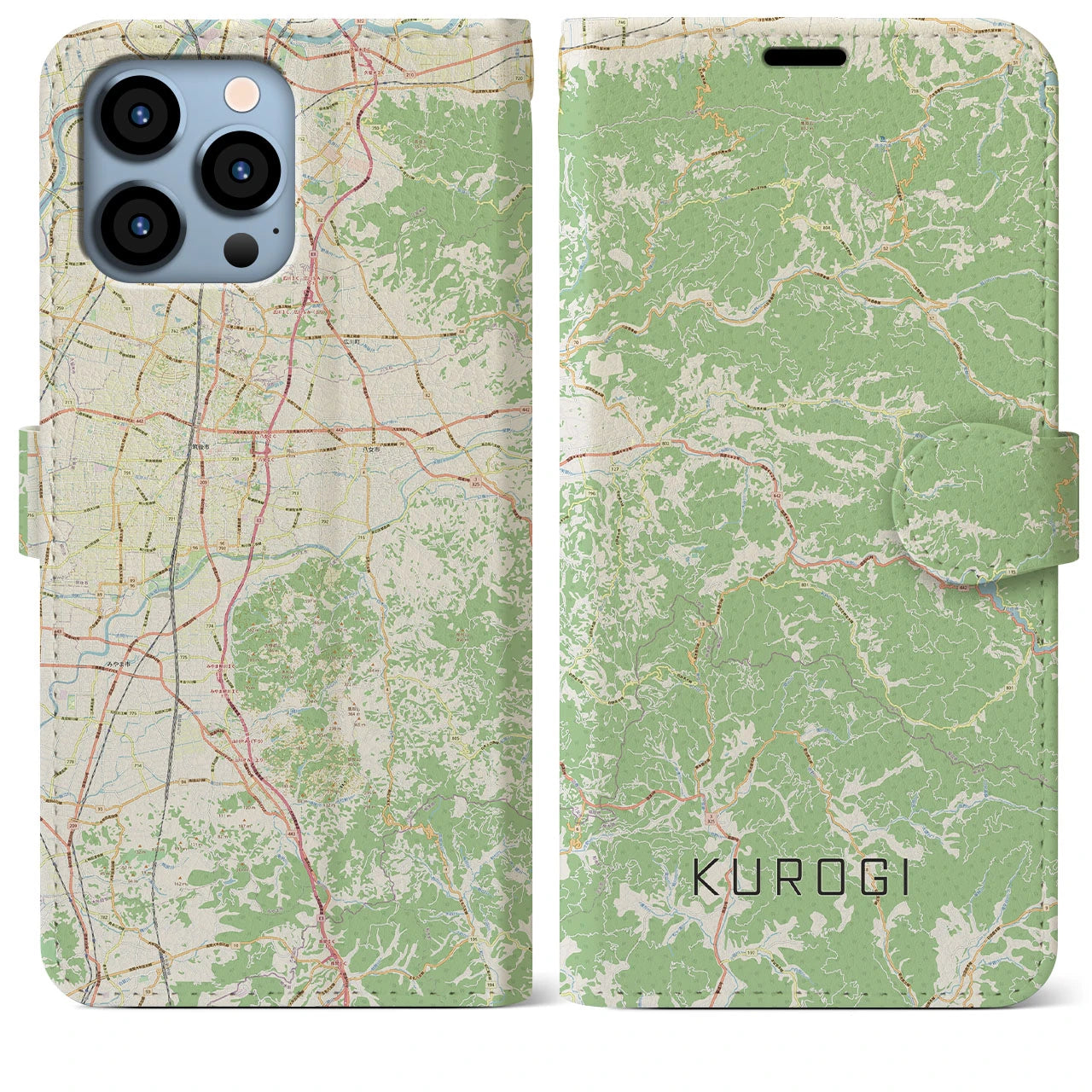 【黒木】地図柄iPhoneケース（手帳両面タイプ・ナチュラル）iPhone 13 Pro Max 用