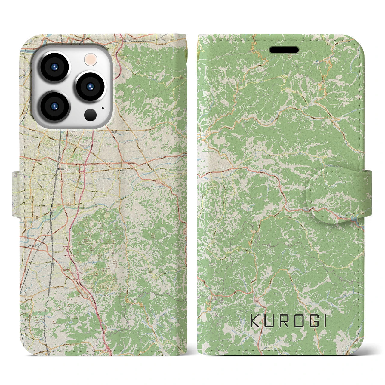 【黒木】地図柄iPhoneケース（手帳両面タイプ・ナチュラル）iPhone 13 Pro 用