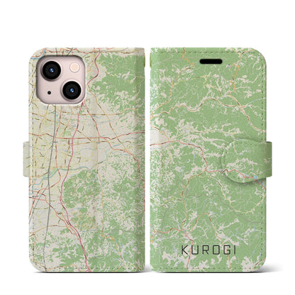 【黒木（福岡県）】地図柄iPhoneケース（手帳タイプ）ナチュラル・iPhone 13 mini 用