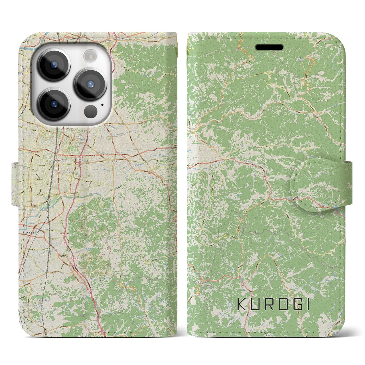 【黒木】地図柄iPhoneケース（手帳両面タイプ・ナチュラル）iPhone 14 Pro 用