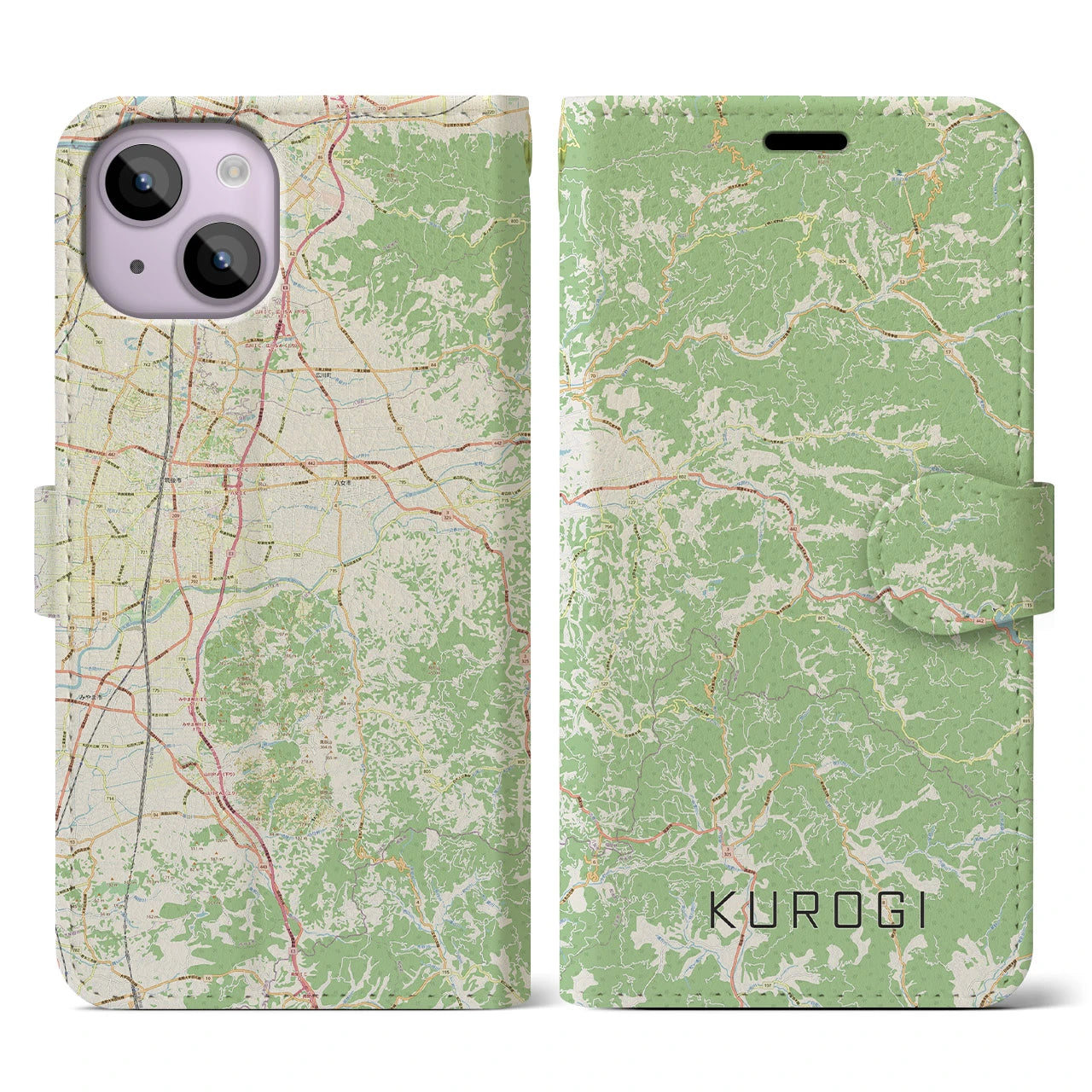 【黒木】地図柄iPhoneケース（手帳両面タイプ・ナチュラル）iPhone 14 用