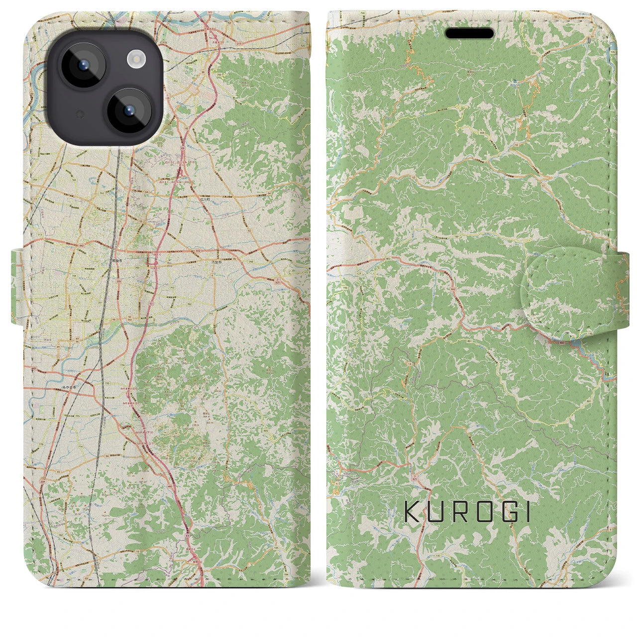 【黒木】地図柄iPhoneケース（手帳両面タイプ・ナチュラル）iPhone 14 Plus 用
