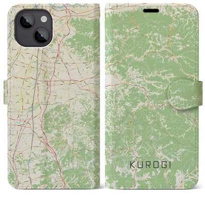 【黒木（福岡県）】地図柄iPhoneケース（手帳タイプ）ナチュラル・iPhone 14 Plus 用