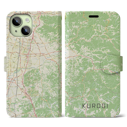 【黒木（福岡県）】地図柄iPhoneケース（手帳タイプ）ナチュラル・iPhone 15 用