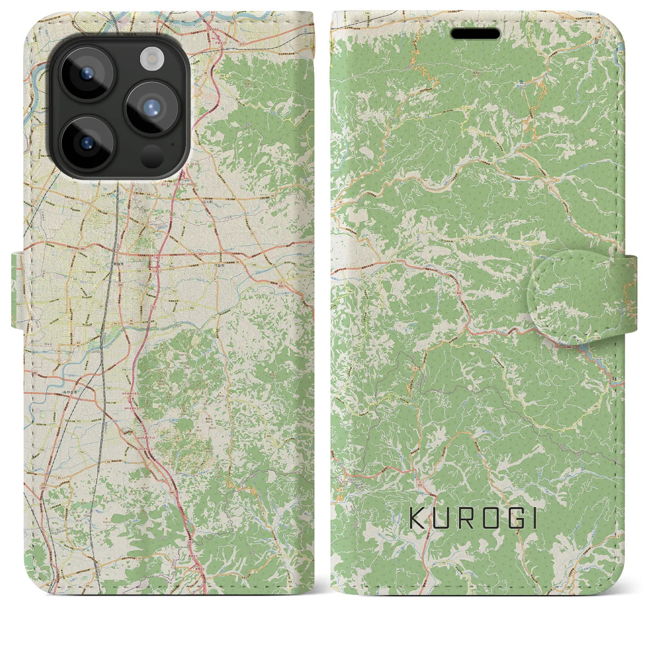 【黒木】地図柄iPhoneケース（手帳両面タイプ・ナチュラル）iPhone 15 Pro Max 用