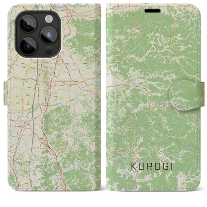 【黒木（福岡県）】地図柄iPhoneケース（手帳タイプ）ナチュラル・iPhone 15 Pro Max 用