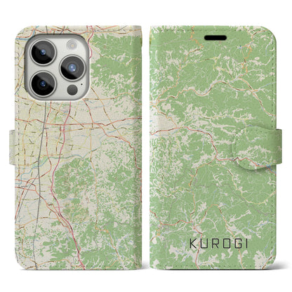 【黒木（福岡県）】地図柄iPhoneケース（手帳タイプ）ナチュラル・iPhone 15 Pro 用