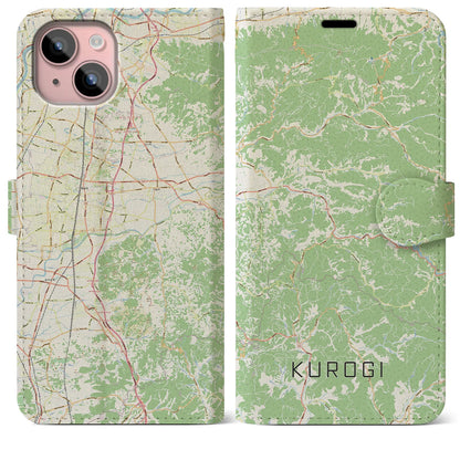 【黒木（福岡県）】地図柄iPhoneケース（手帳タイプ）ナチュラル・iPhone 15 Plus 用