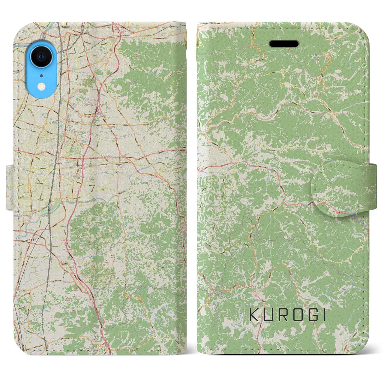 【黒木】地図柄iPhoneケース（手帳両面タイプ・ナチュラル）iPhone XR 用