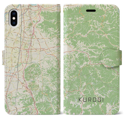 【黒木（福岡県）】地図柄iPhoneケース（手帳タイプ）ナチュラル・iPhone XS Max 用