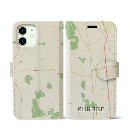 【黒子（茨城県）】地図柄iPhoneケース（手帳タイプ）ナチュラル・iPhone 12 mini 用