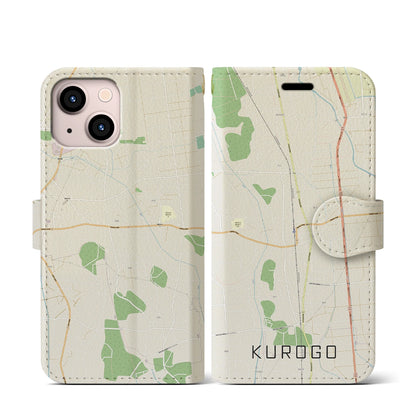 【黒子（茨城県）】地図柄iPhoneケース（手帳タイプ）ナチュラル・iPhone 13 mini 用