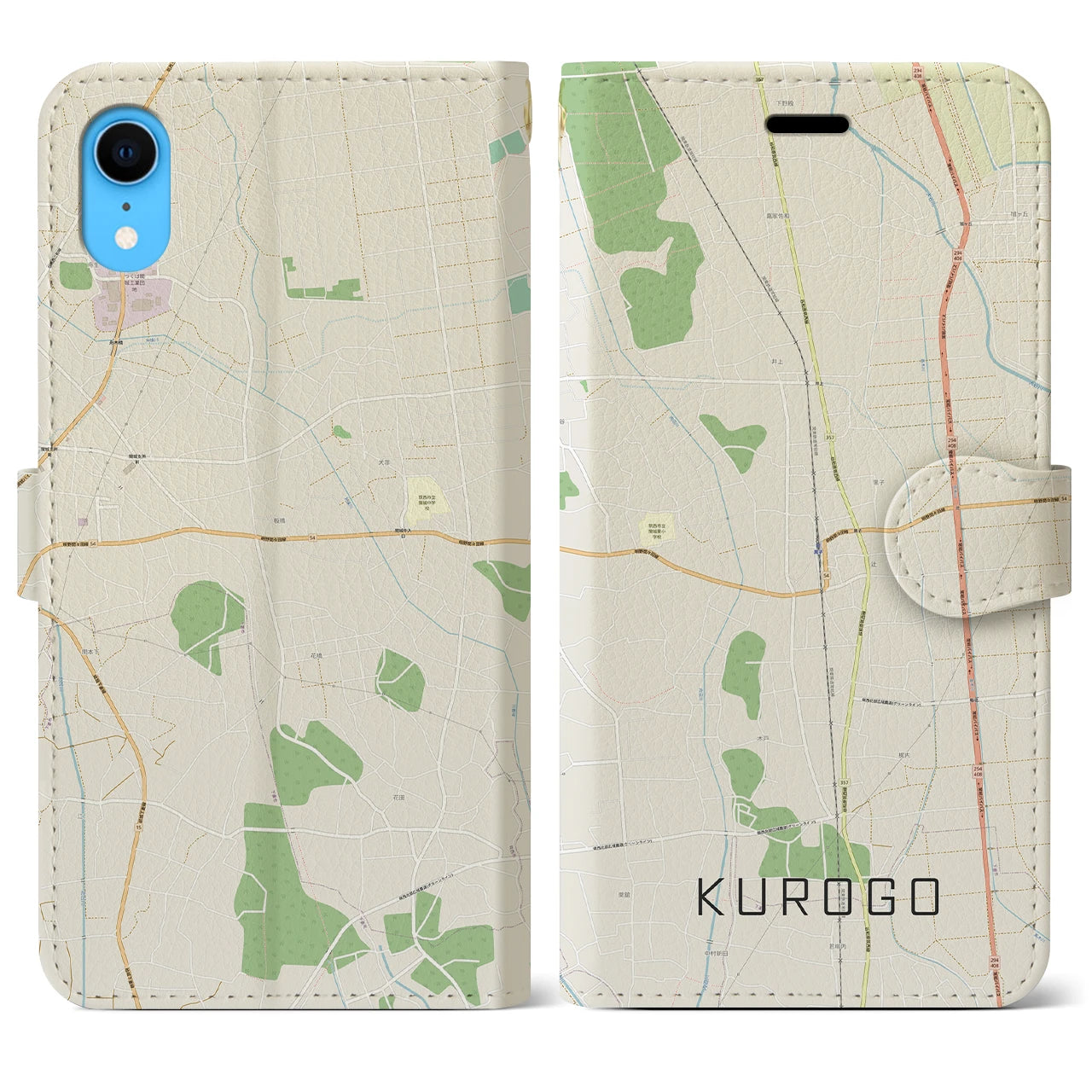 【黒子】地図柄iPhoneケース（手帳両面タイプ・ナチュラル）iPhone XR 用