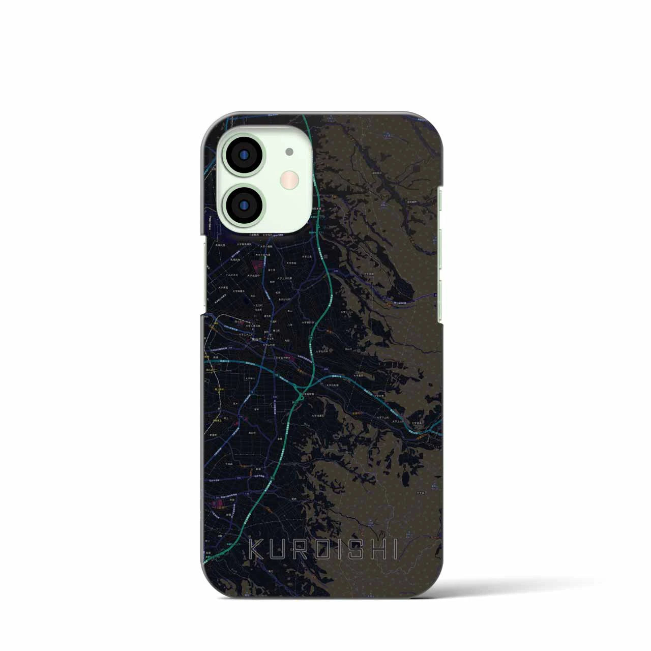 【黒石】地図柄iPhoneケース（バックカバータイプ・ブラック）iPhone 12 mini 用