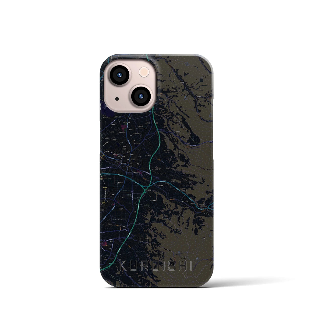 【黒石】地図柄iPhoneケース（バックカバータイプ・ブラック）iPhone 13 mini 用