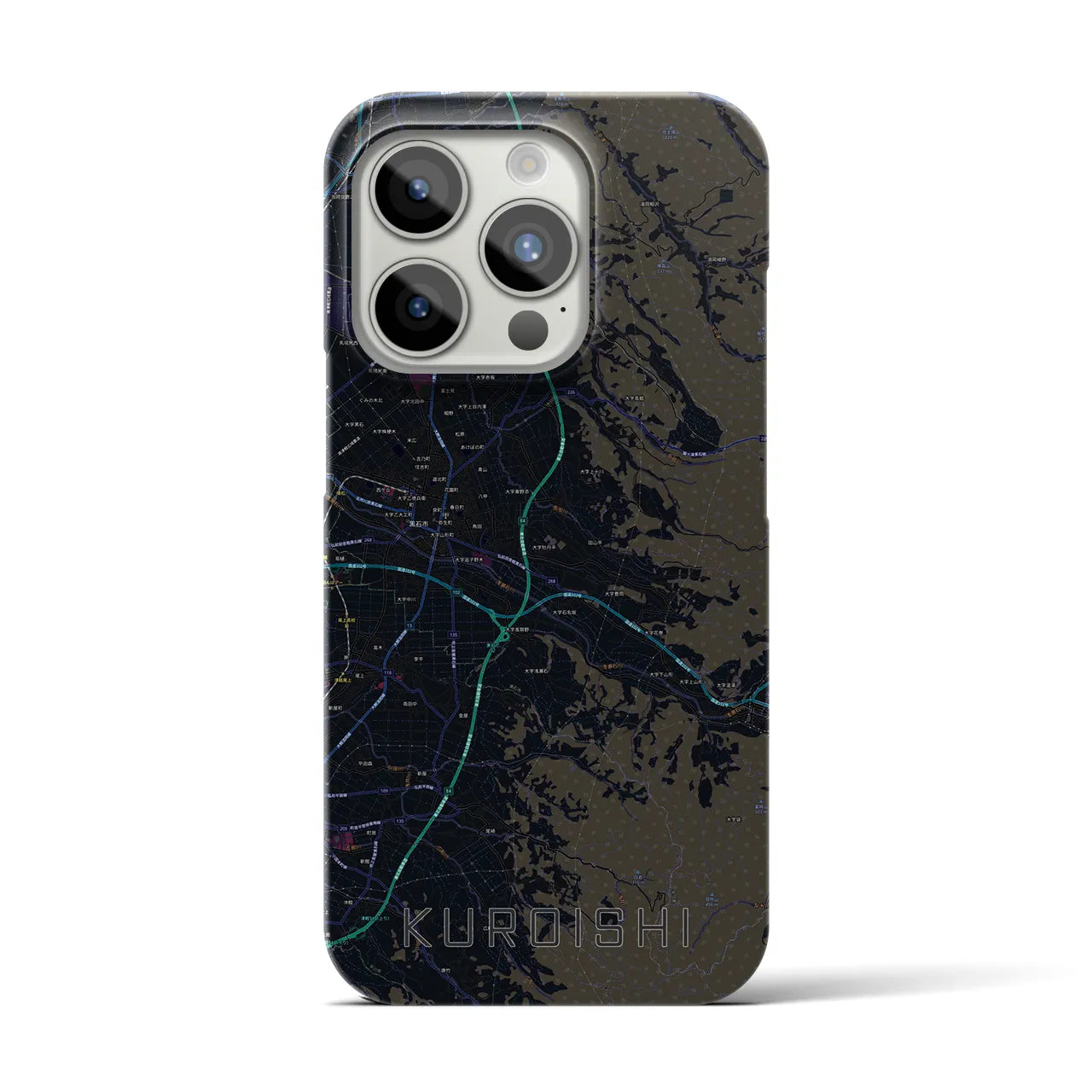 【黒石】地図柄iPhoneケース（バックカバータイプ・ブラック）iPhone 15 Pro 用