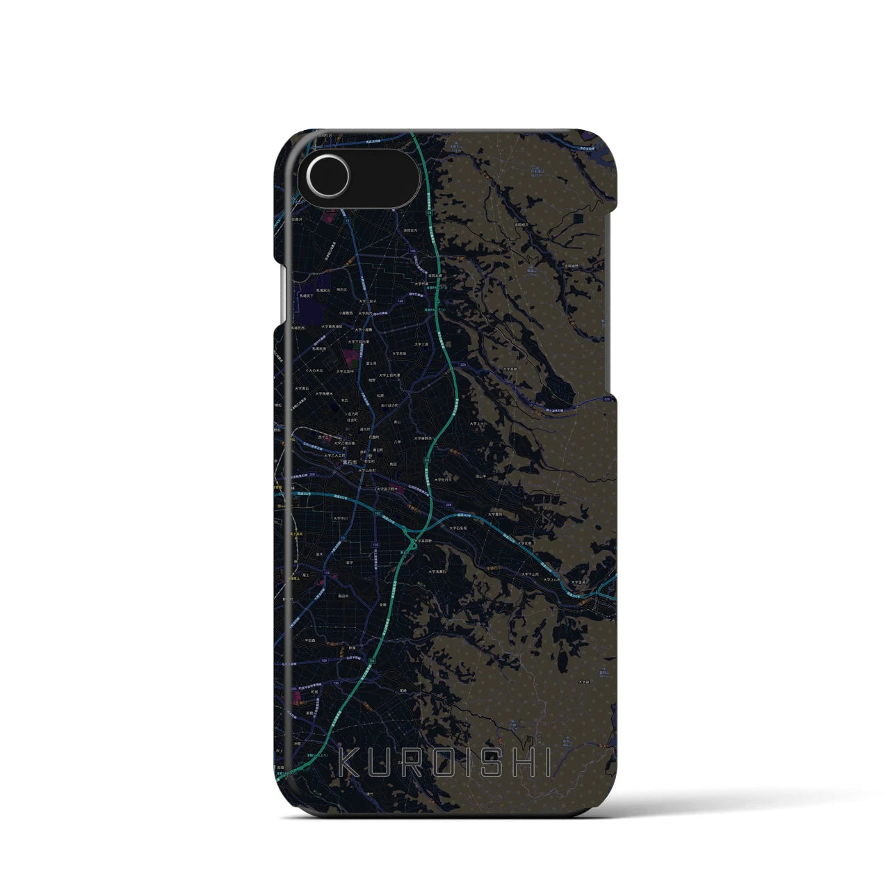 【黒石】地図柄iPhoneケース（バックカバータイプ・ブラック）iPhone SE（第3 / 第2世代） / 8 / 7 / 6s / 6 用