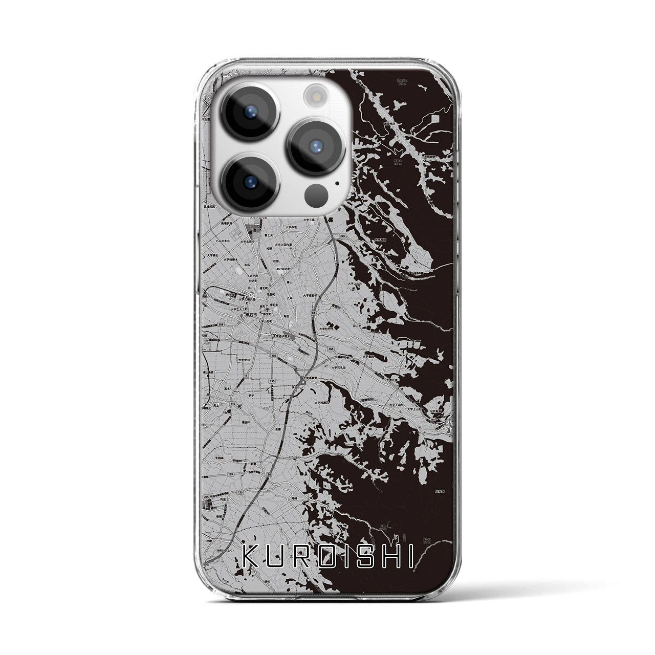 【黒石】地図柄iPhoneケース（クリアタイプ・モノトーン）iPhone 14 Pro 用