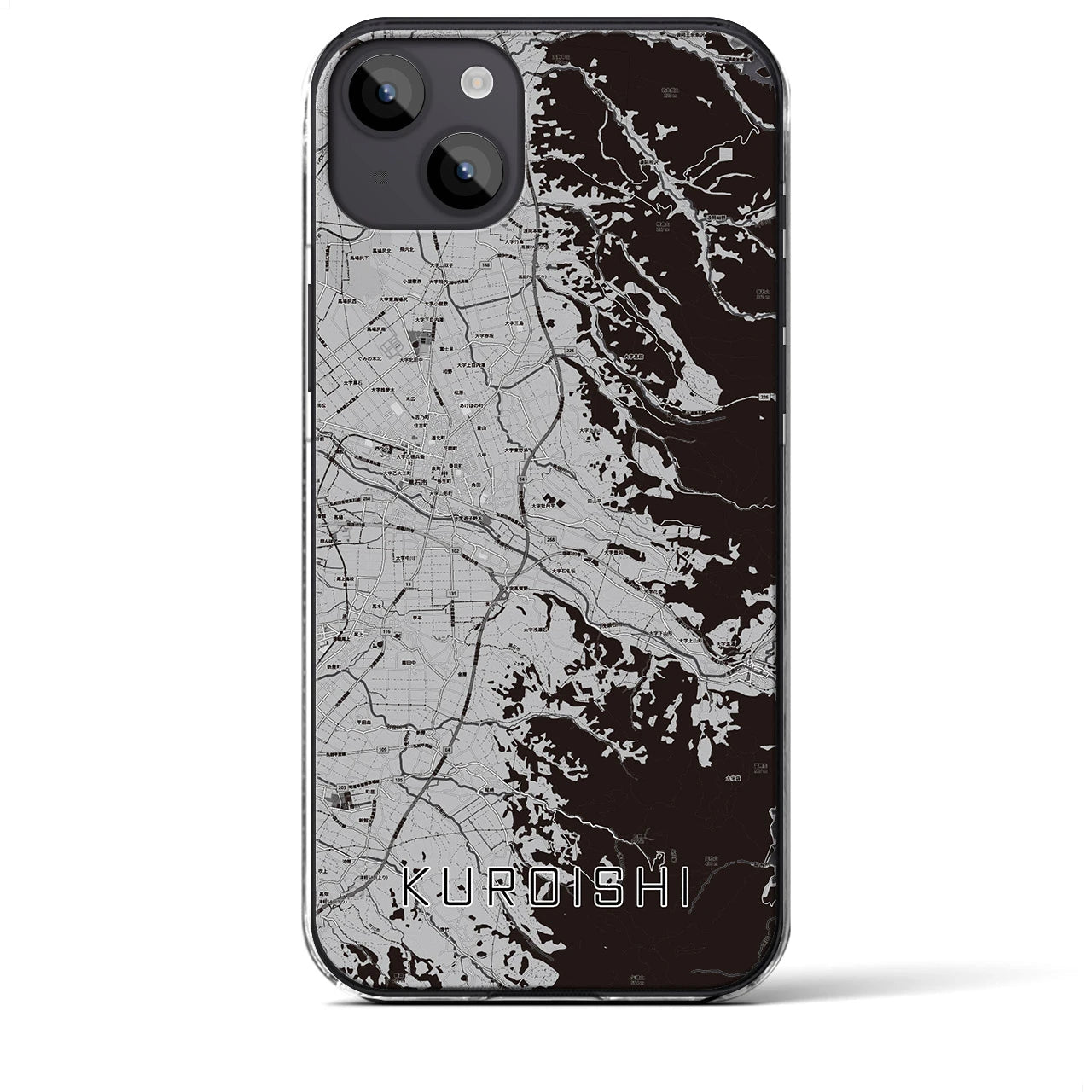 【黒石】地図柄iPhoneケース（クリアタイプ・モノトーン）iPhone 14 Plus 用