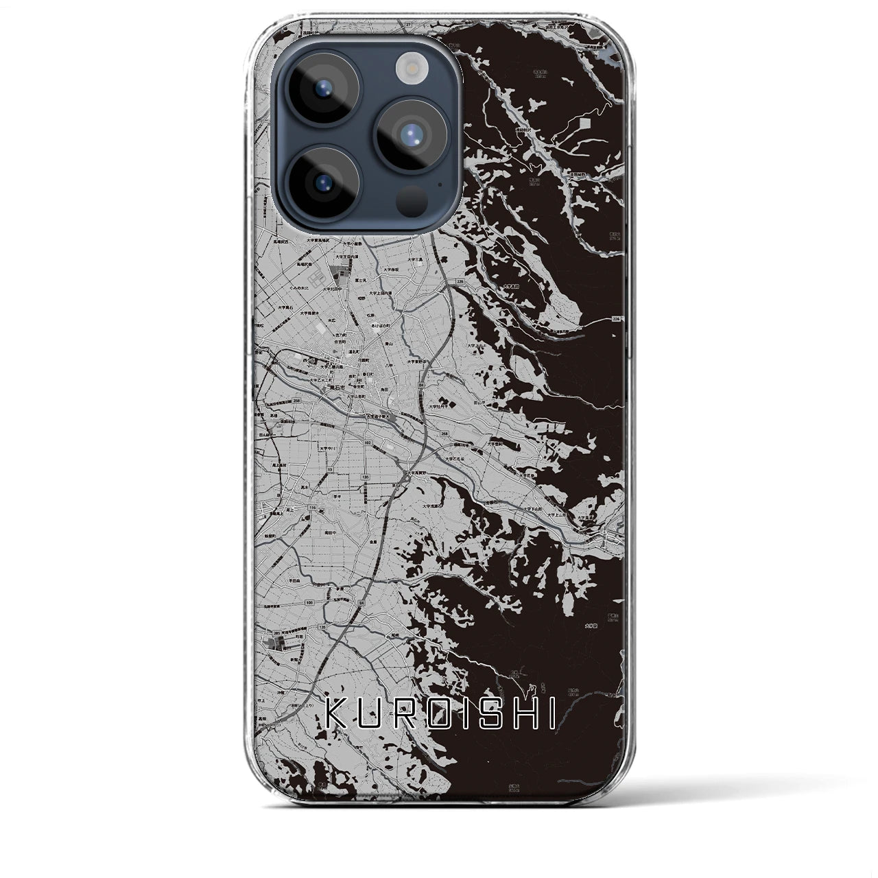 【黒石】地図柄iPhoneケース（クリアタイプ・モノトーン）iPhone 15 Pro Max 用