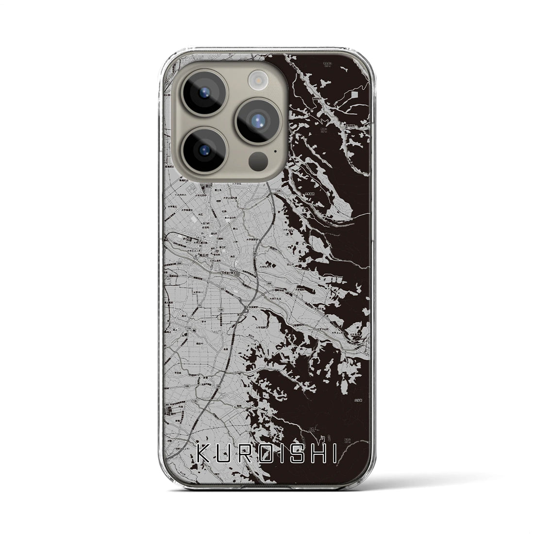 【黒石】地図柄iPhoneケース（クリアタイプ・モノトーン）iPhone 15 Pro 用