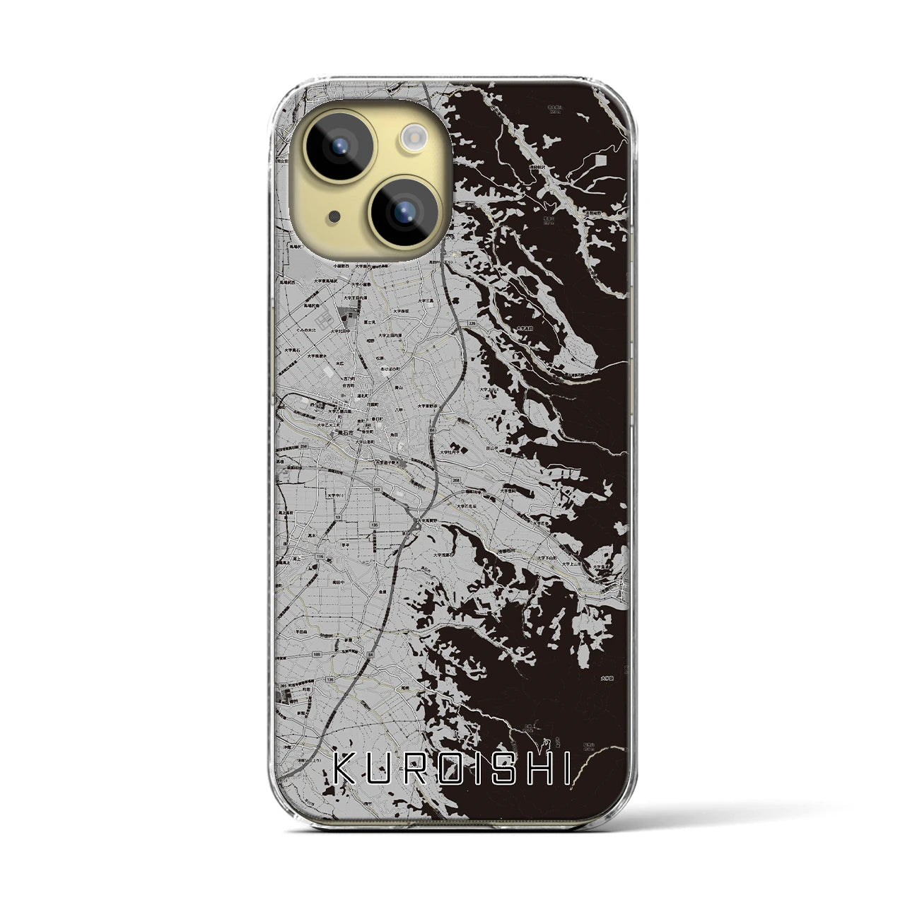【黒石】地図柄iPhoneケース（クリアタイプ・モノトーン）iPhone 15 用