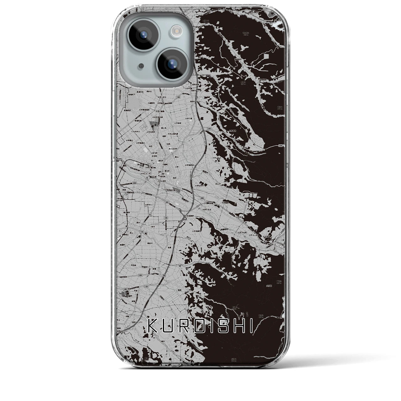 【黒石】地図柄iPhoneケース（クリアタイプ・モノトーン）iPhone 15 Plus 用