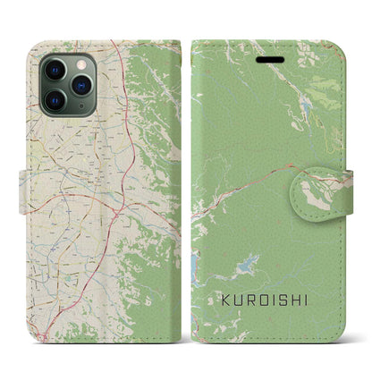【黒石（青森県）】地図柄iPhoneケース（手帳タイプ）ナチュラル・iPhone 11 Pro 用