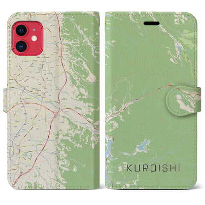 【黒石（青森県）】地図柄iPhoneケース（手帳タイプ）ナチュラル・iPhone 11 用