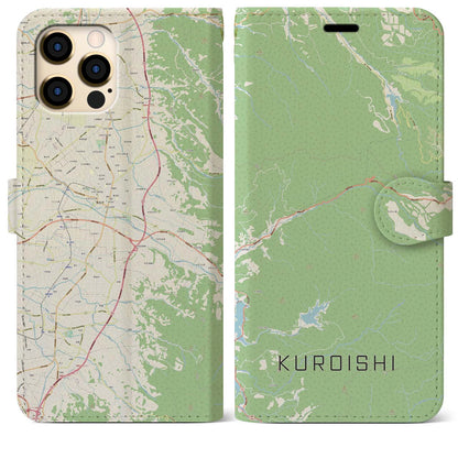 【黒石（青森県）】地図柄iPhoneケース（手帳タイプ）ナチュラル・iPhone 12 Pro Max 用