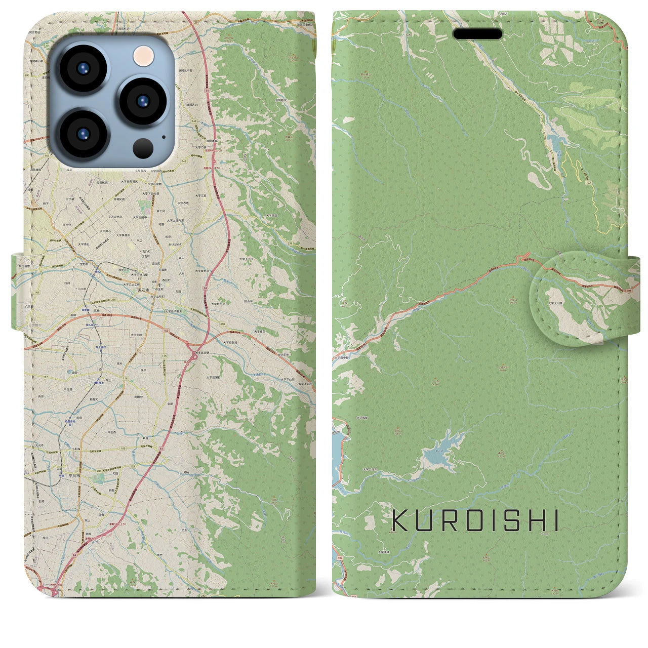 【黒石】地図柄iPhoneケース（手帳両面タイプ・ナチュラル）iPhone 13 Pro Max 用