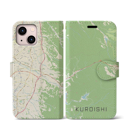 【黒石（青森県）】地図柄iPhoneケース（手帳タイプ）ナチュラル・iPhone 13 mini 用