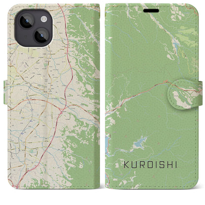 【黒石（青森県）】地図柄iPhoneケース（手帳タイプ）ナチュラル・iPhone 14 Plus 用