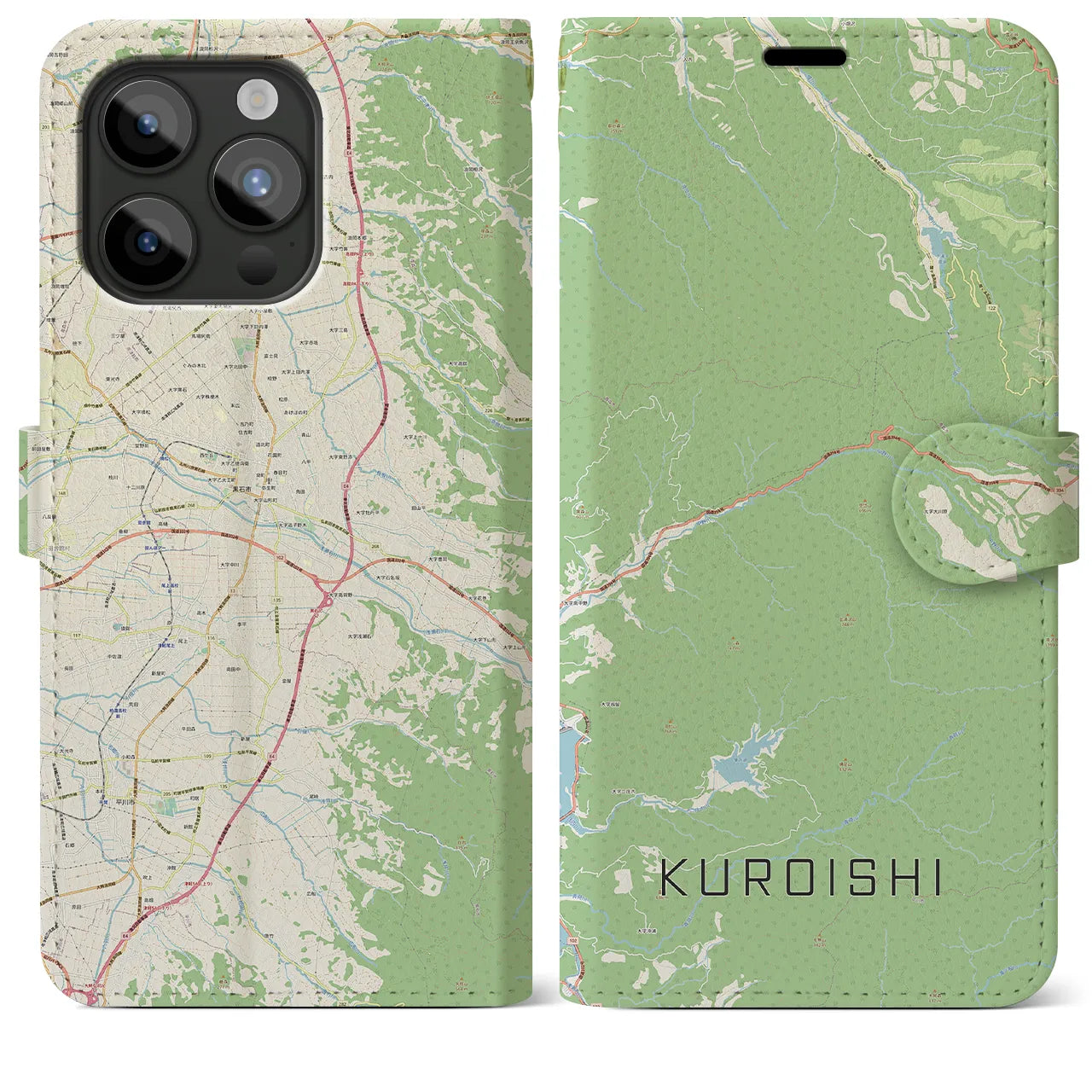 【黒石】地図柄iPhoneケース（手帳両面タイプ・ナチュラル）iPhone 15 Pro Max 用