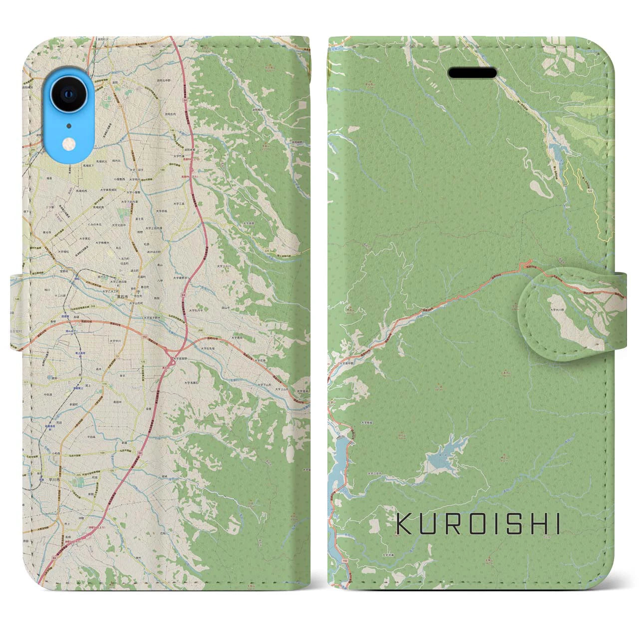 【黒石】地図柄iPhoneケース（手帳両面タイプ・ナチュラル）iPhone XR 用