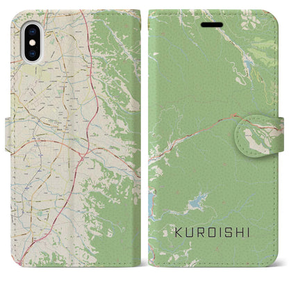 【黒石（青森県）】地図柄iPhoneケース（手帳タイプ）ナチュラル・iPhone XS Max 用